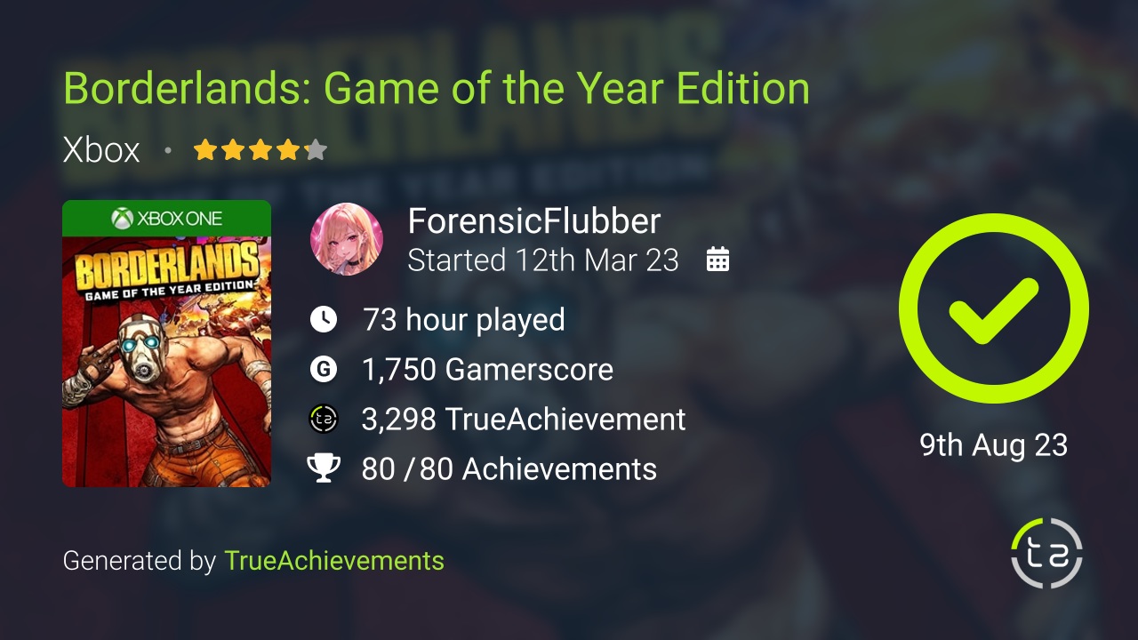 Borderlands Game of the Year Edition achievement summary